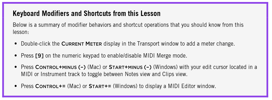 PT 101: Lesson 7: Making your First MIDI recording: Review and Discussion Questions